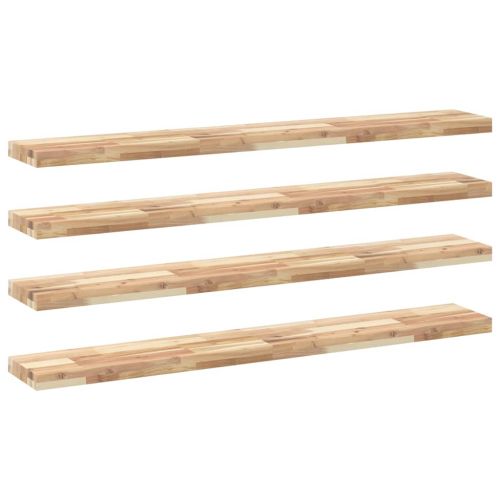 Плаващи рафтове, 4 бр., 120x20x4 см, необработена масивна дървесина, акация