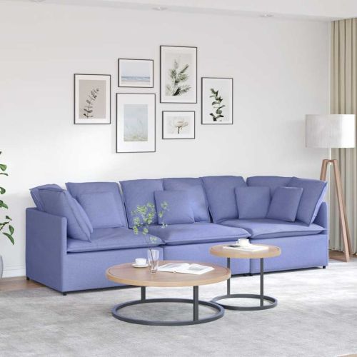 Модулен диван с възглавници, плат, дънки, син