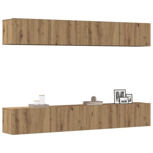 Комплект стенен ТВ шкаф, 4 части, дъбов, 100x30x30 см