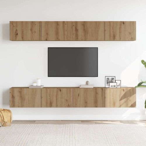 Комплект стенен ТВ шкаф, 4 части, дъбов, 100x30x30 см