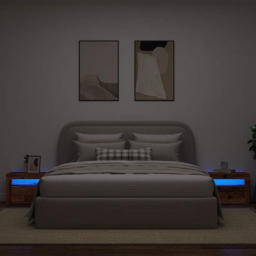 Нощни шкафчета 2 бр. с LED осветление, старо дърво, 60x35x40 см