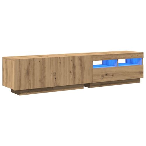 ТВ шкаф с LED осветление, дъбов художествен занаятчийски, 180x35x40 см, инженерно дърво