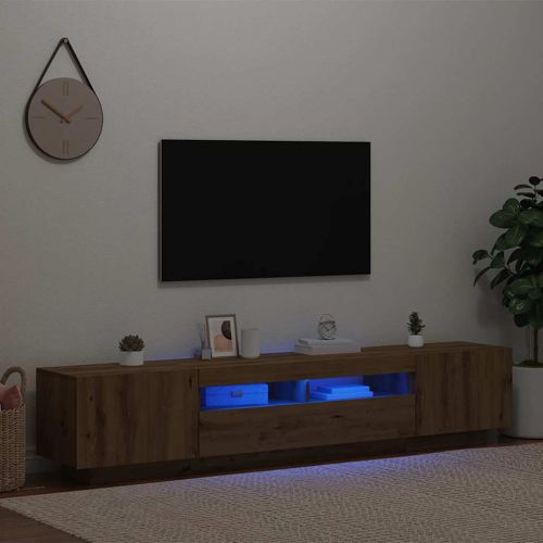 ТВ шкаф с LED осветление, дъбов ръчен труд, 200x35x40 см, инженерно дърво
