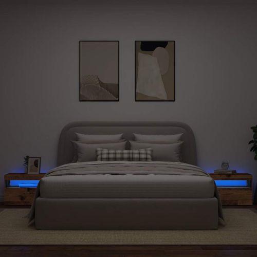 Нощно шкафче с LED осветление, старо дърво, 60x35x40 см, инженерно дърво