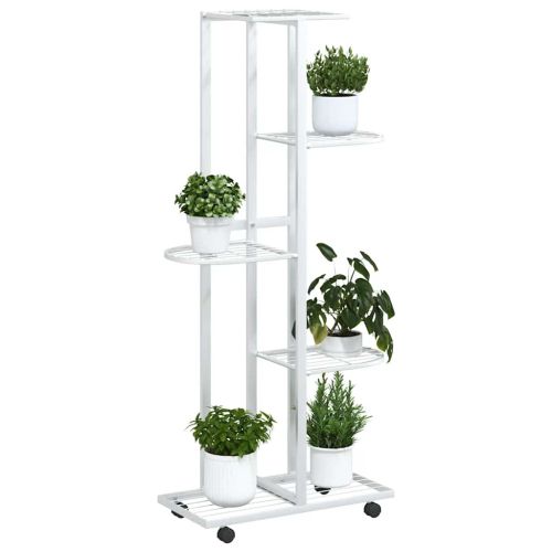 5-етажна стойка за цветя с колелца 44x23x100 см, бяло желязо