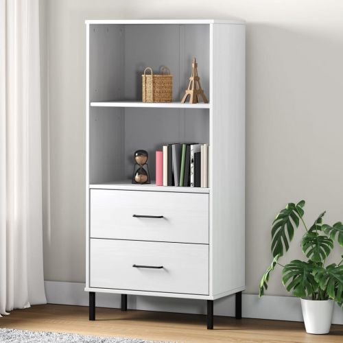 Библиотека с 2 чекмеджета бяла 60x35x128,5 см дърво масив OSLO