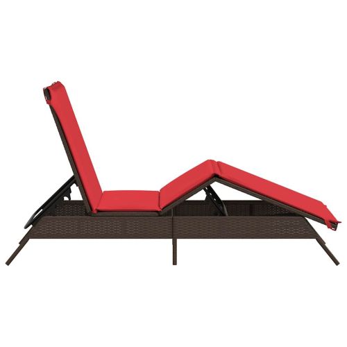 Шезлонг с възглавница, кафяв, полиратан