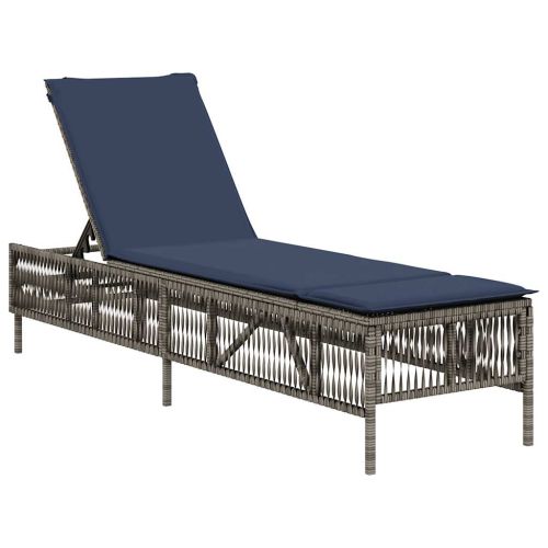 Шезлонг с възглавница, сив, полиратан