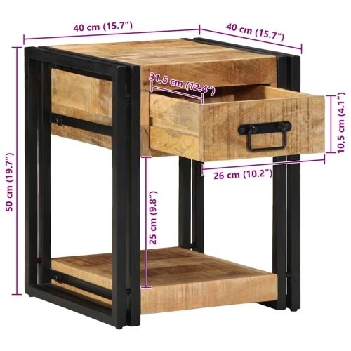 Нощно шкафче 40x40x50 см, масивно необработено дърво, цвят манго