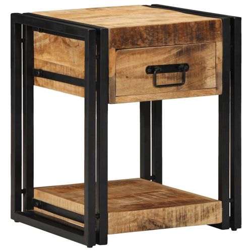 Нощно шкафче 40x40x50 см, масивно необработено дърво, цвят манго