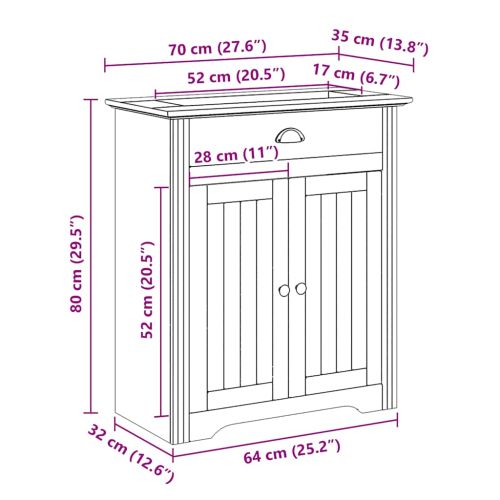Шкаф за мивка за баня BODO бял и кафяв 70x35x80 см