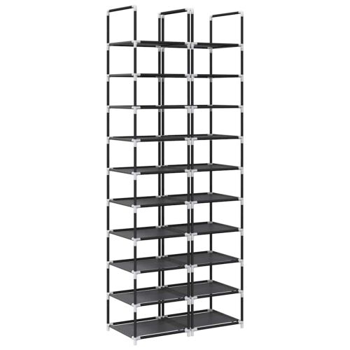 Стелажи за обувки, 2 бр., 10 нива, черни, 33x33x174 см, нетъкан текстил