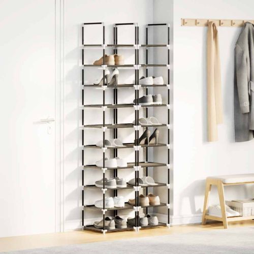 Стелажи за обувки, 2 бр., 10 нива, черни, 33x33x174 см, нетъкан текстил