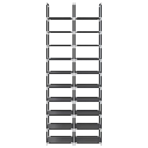 Стелажи за обувки, 2 бр., 10 нива, черни, 33x33x174 см, нетъкан текстил