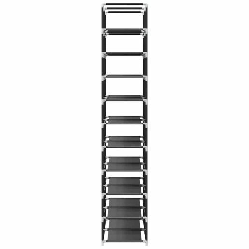 Стелажи за обувки, 2 бр., 10 нива, черни, 33x33x174 см, нетъкан текстил