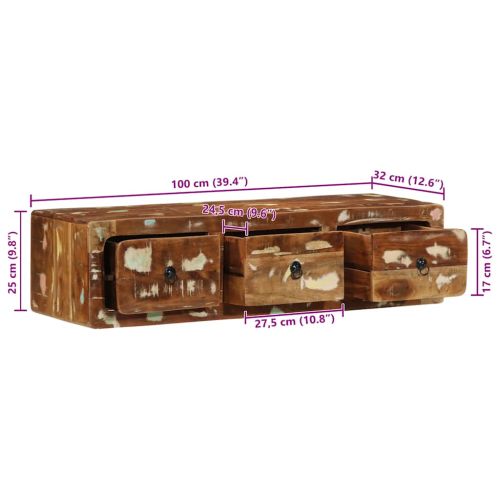 Стенен ТВ шкаф 100x32x25 см, масивна дървесина, регенерирана