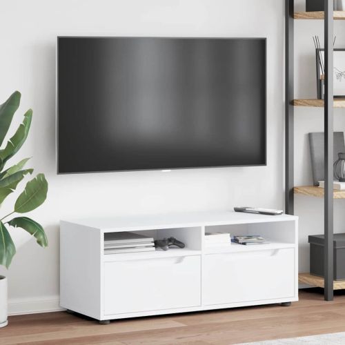ТВ шкаф VISNES бял 100x40x38 см, инженерно дърво