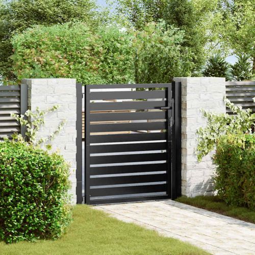 Градинска порта с ключалка, черна, 100x100 см, алуминий