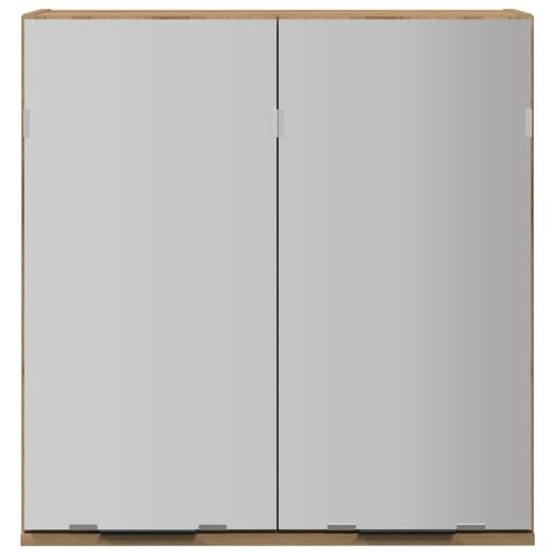 Шкаф за баня с огледало, дъб, 64x20x66,5 см, инженерно дърво