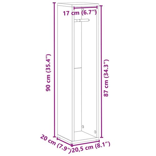 Шкаф за баня с поставка за ролки, бял, 20,5x20x90 см