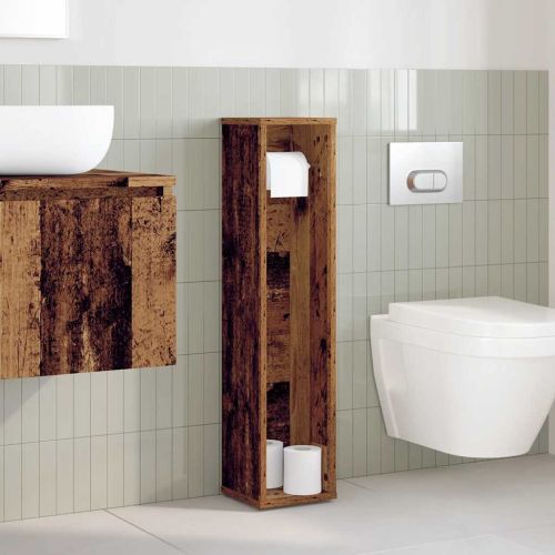 Шкаф за баня с поставка за ролкови ролки, старо дърво, 20,5x20x90 см