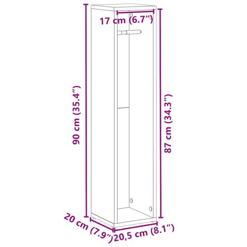 Шкаф за баня с поставка за ролкови ролки, старо дърво, 20,5x20x90 см