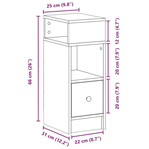 Нощно шкафче с чекмедже, дъб, занаятчийски, 25x31x66 см