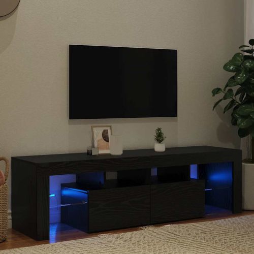 ТВ шкаф с LED осветление, черен дъб, 140x36,5x40 см, инженерно дърво