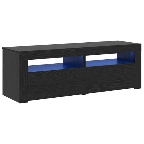 ТВ шкаф с LED осветление, черен дъб, 120x35x40 см, инженерно дърво