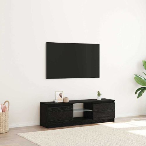 ТВ шкаф с LED осветление, черен дъб, 120x30x36 см, инженерно дърво