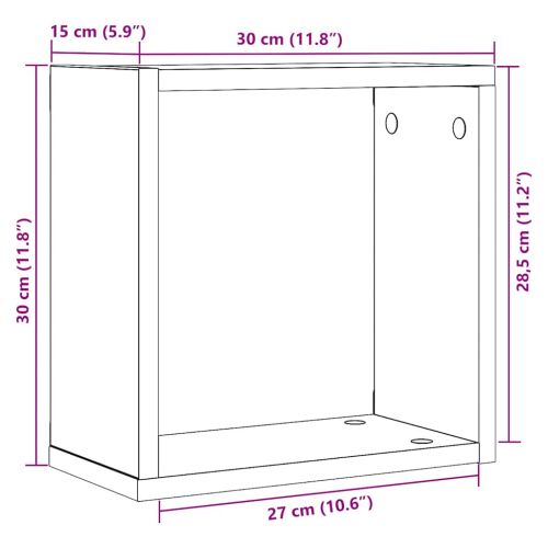 Стенни кубични рафтове, 6 бр., черен дъб, 30x15x30 см, инженерно дърво