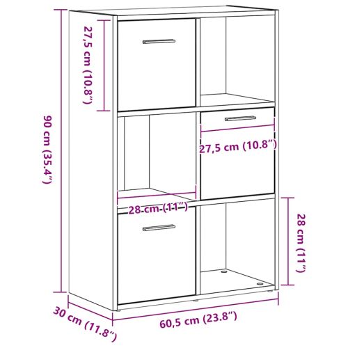 Шкаф за книги/Преграда за стая, черен дъб, 60,5x30x90 см, инженерно дърво