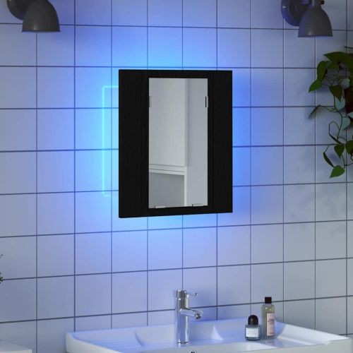 LED огледален шкаф за баня, черен дъб, 40x12x45 см, инженерно дърво