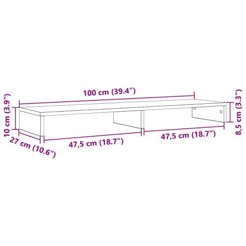 Стойка за монитор, черен дъб, 100x27x10 см, инженерно дърво