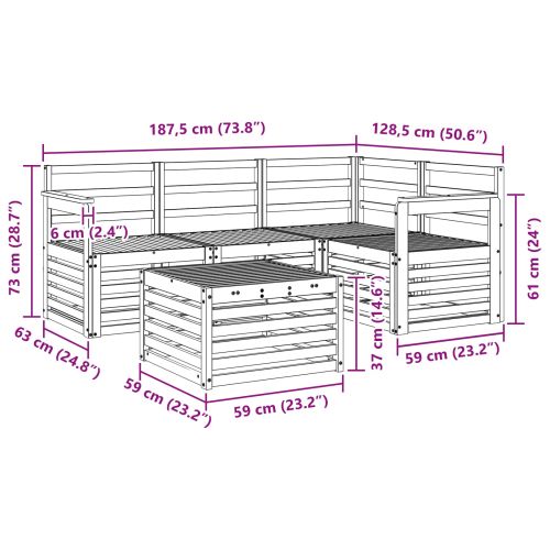 Комплект дивани за открито 5 pcs Бяло 59 x 59 x 37 см