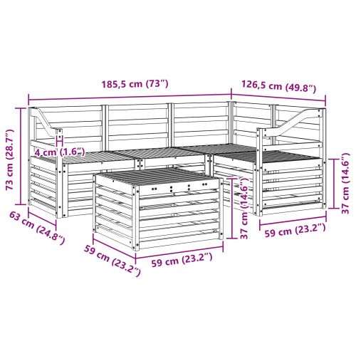 Комплект дивани за открито 5 pcs Бяло 59 x 59 x 37 см