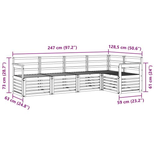 Комплект дивани за открито 5 pcs Бяло 247 x 128,5 x 73 см