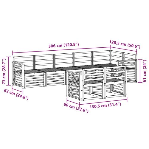 Комплект дивани за открито 8 pcs Бяло 306 x 128,5 x 73 см