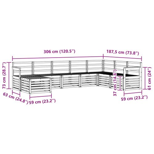 Комплект дивани за открито 8 pcs Бяло 306 x 187,5 x 73 см