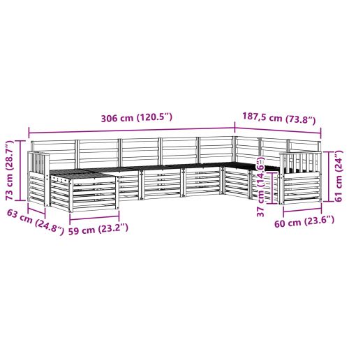 Комплект дивани за открито 8 pcs Бяло 306 x 187,5 x 73 см