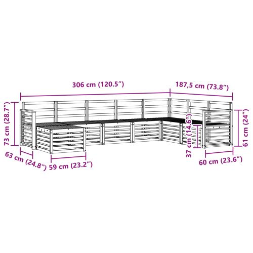 Комплект дивани за открито 8 pcs Бяло 306 x 187,5 x 73 см