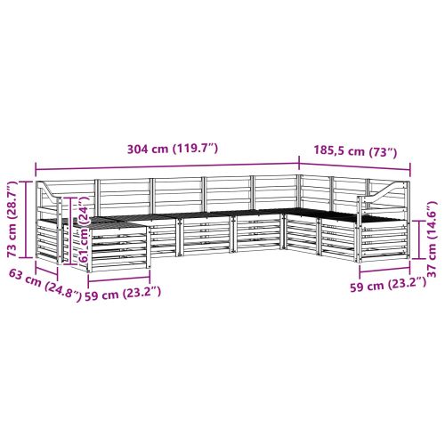 Комплект дивани за открито 8 pcs Бяло 304 x 185,5 x 73 см