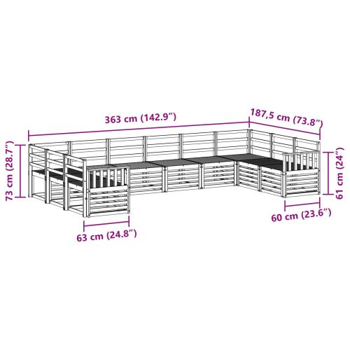 Комплект дивани за открито 10 pcs Бяло 363 x 187,5 x 73 см
