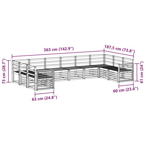Комплект дивани за открито 10 pcs Бяло 363 x 187,5 x 73 см