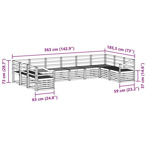 Комплект дивани за открито 10 pcs Бяло 363 x 185,5 x 73 см