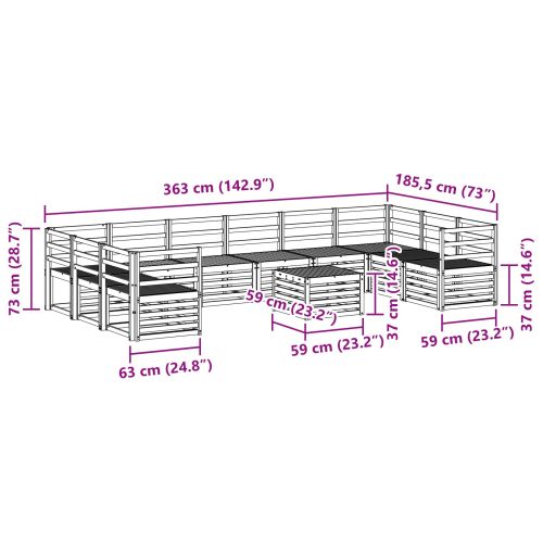 Комплект дивани за открито 11 pcs Бяло 59 x 59 x 37 см