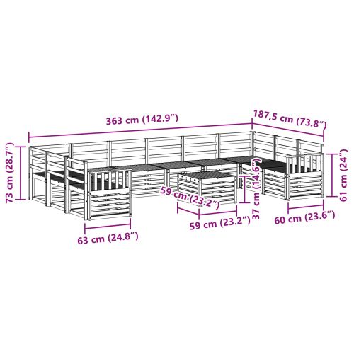 Комплект дивани за открито 11 pcs Бяло 59 x 59 x 37 см