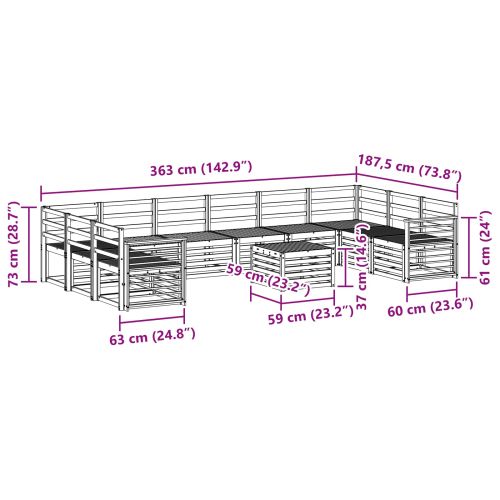 Комплект дивани за открито 11 pcs Бяло 59 x 59 x 37 см