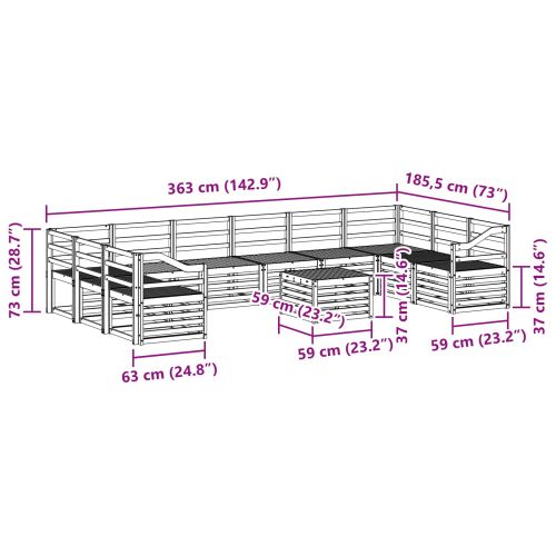 Комплект дивани за открито 11 pcs Бяло 59 x 59 x 37 см