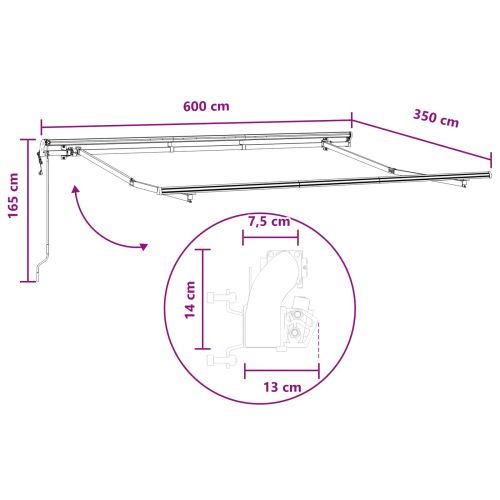 Прибираща се тента Пясък 600 × 350 cm Тъкан и алуминий